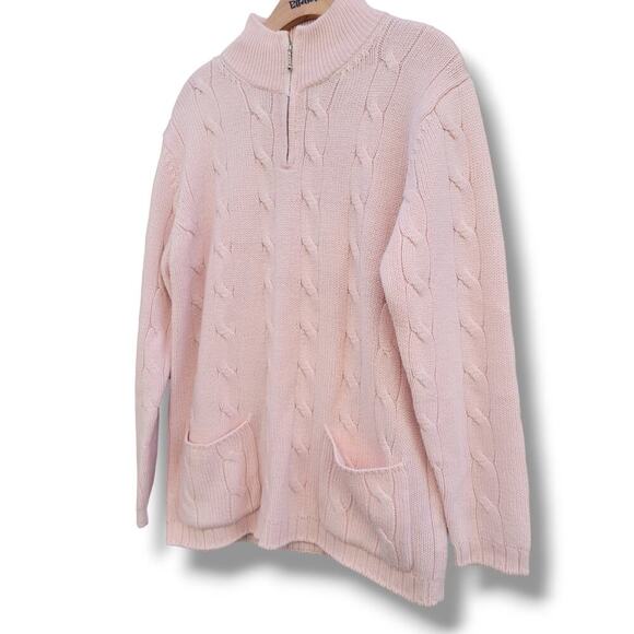 YarnWorks vintage women's soft pink acrylic front 3/4 Zippered sweater medium - Picture 2 of 8